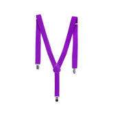 Mens Suspenders Braces Adjustable Strong Clip On Elastic Formal Wedding Slim - Purple