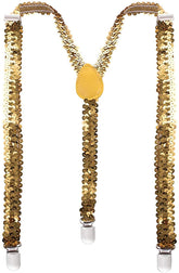 SEQUIN SUSPENDERS Unisex Adjustable Braces Clip On Elastic Y-Back - Gold