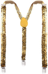 SEQUIN SUSPENDERS Unisex Adjustable Braces Clip On Elastic Y-Back - Gold