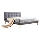 Double Linen Fabric Deluxe Bed Frame Grey