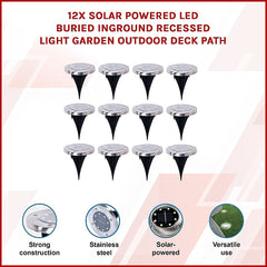 12x Solar Powered LED Buried Inground Recessed Light Garden Outdoor Deck Path