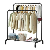 Heavy Metal Double Clothes Rail Hanging Rack Garment Display Stand Storage Shelf