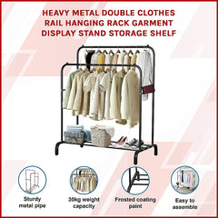 Heavy Metal Double Clothes Rail Hanging Rack Garment Display Stand Storage Shelf