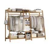 Portable Clothes Rack Coat Garment Stand Bamboo Rail Hanger Airer Closet