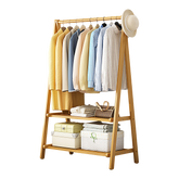 Portable Clothes Rack Coat Garment Stand Bamboo Rail Hanger Airer Closet