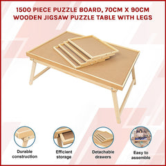 1500 Piece Wooden Jigsaw Puzzle Table – 67x87cm Puzzle Board with Folding Legs