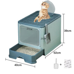 Top-Entry Cat Litter Box with Drawer-Enclosed Design, Easy Clean, Odor Control, Anti-Tracking Lid Green