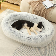 Fluffy Donut-Shaped Pet Bed- Soft, Cozy, and Anti-Anxiety for Dogs and Cats, Machine Washable Gradient Gray Size:L 90*65*20cm
