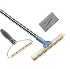 Pet Hair Removal Tool Set - Multi-Purpose Sweeper with Scraper and Handheld Fur Remover Grey