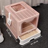 Foldable Cat Litter Box with Pull-Out Tray -Easy Cleaning and Anti-Splash Design Pink 51*41*38cm