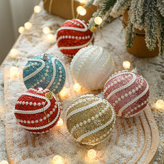 Glittery Christmas Baubles , Pearl-Accented Holiday Ornaments in Assorted Colors, 2 Sets Total(5 Colors Per Set)
