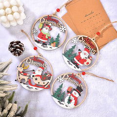 Set of 4 Wooden Christmas Hanging Ornaments – Santa, Snowman, and Reindeer Decorations (2 set, 8 pieces in total))