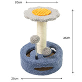 Blue-grey Interactive Cat Scratching Post with Playful Ball Toys, Flower Design - 35cm Height, 26cm Base