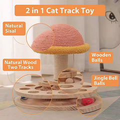 Large Pink Interactive Cat Scratching Post with Ball Track ‰ÛÒ Fun Mushroom-Shaped Cat Toy for Play, Scratching, and Entertainment