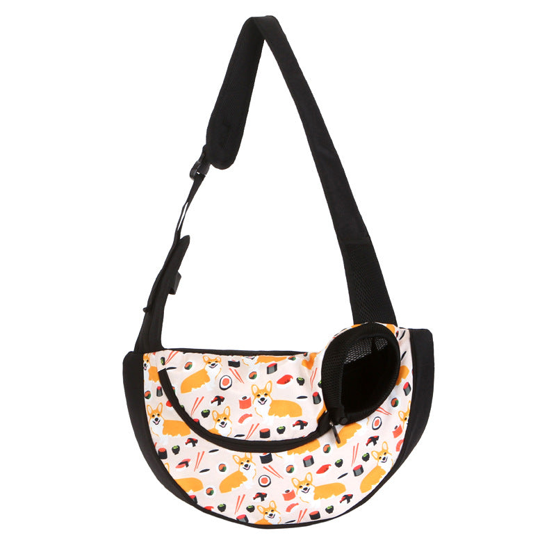 Size L Yellow Dog Pattern Lightweight Single Shoulder Pet Sling Bag - Stylish Durable Oxford Fabric Carrier