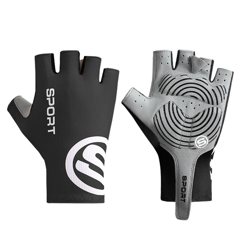 Size L Black Breathable Half-Finger Cycling Gloves - Anti-Slip, Shockproof, and Durable for Men & Women