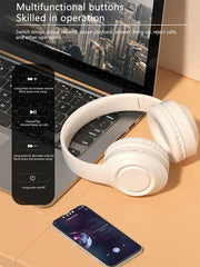 Blue Wireless Headphones - 400mAh, 16H Playtime, SD Card & Aux Support