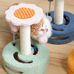 Yellow Bold Flower Cat Scratching Post - Interactive Plush & Sisal Cat Toy with Teaser Balls
