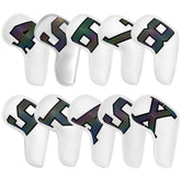 White covers with Laser numbers, Premium PU Leather Golf Iron Headcover Set (10pcs) | Numbered 4-9, P, S, A, X | Protective Club Covers for Irons