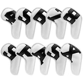 White covers with Black numbers, Premium PU Leather Golf Iron Headcover Set (10pcs) | Numbered 4-9, P, S, A, X | Protective Club Covers for Irons