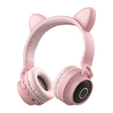 Adorable Cat Ear Wireless Headphones - Bluetooth 5.0, Foldable Design, Glowing RGB LED Lights - Cute Pink Headset
