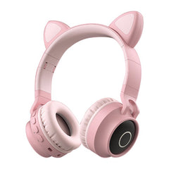 Adorable Cat Ear Wireless Headphones - Bluetooth 5.0, Foldable Design, Glowing RGB LED Lights - Cute Pink Headset