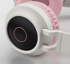 Adorable Cat Ear Wireless Headphones - Bluetooth 5.0, Foldable Design, Glowing RGB LED Lights - Cute Pink Headset