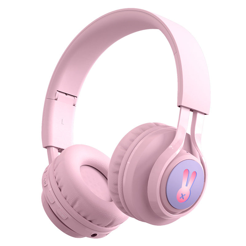 Pink Bunny Wireless Headphones - Glowing Logo, Bluetooth 5.0, 85dB Volume Limit Mode