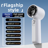 White Portable Handheld Fan with 120-Speed Display - USB Rechargeable Mini Cooling Fan for Outdoor Use