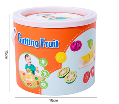 Kids Wooden Fruit Cutting Toy Set - 8 Fruits, Knife, and Cutting Board, 18x15cm Storage Container