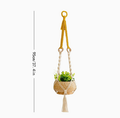 2 pcs Handwoven Plant Hanger-Cotton Rope Hanging Planter with Wooden Rings