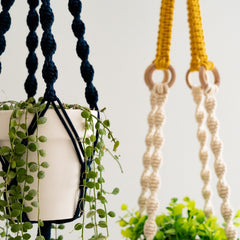 2 pcs Handwoven Plant Hanger-Cotton Rope Hanging Planter with Wooden Rings
