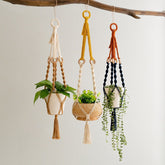 3 pcs Handwoven Plant Hanger-Cotton Rope Hanging Planter with Wooden Rings