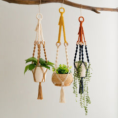 3 pcs Handwoven Plant Hanger-Cotton Rope Hanging Planter with Wooden Rings