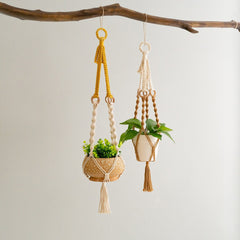 3 pcs Handwoven Plant Hanger-Cotton Rope Hanging Planter with Wooden Rings