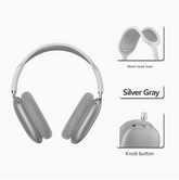 Silver Bluetooth Over-Ear Headphones - Mesh Headband, Wireless, Rotatable Earcups