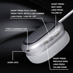 Silver Comfortable Bluetooth Over-Ear Headphones - Soft Earmuffs, Foldable Design, Stereo Sound