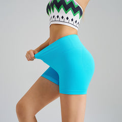 Colorful Blue Yoga Shorts - Seamless, High Waist, Tummy Control Size XL