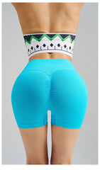 Colorful Blue Yoga Shorts - Seamless, High Waist, Tummy Control Size XL