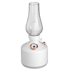 White Retro Kerosene Lamp Humidifier - Rechargeable Cool Mist Maker with Dimmable Light