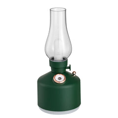 Green Retro Kerosene Lamp Humidifier - Rechargeable Cool Mist Maker with Dimmable Light