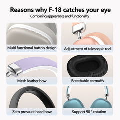 Beige Wireless Bluetooth Headphones - Over-Ear, Deep Bass, Foldable, Long Battery Life