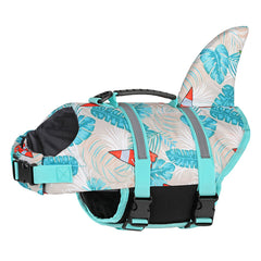 Size S Beige And Blue Sailboat Pattern Pet Life Jacket for Dogs - Summer Swimming Safety Vest with Shark Fin for Small to Large Breeds