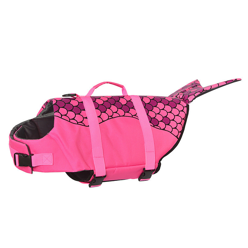 Size S Pink Scale Pattern Pet Life Jacket for Dogs - Summer Swimming Safety Vest with Shark Fin for Small to Large Breeds