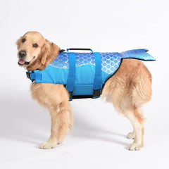 Size XL Blue Scales Pattern Pet Life Jacket for Dogs - Summer Swimming Safety Vest with Shark Fin for Small to Large Breeds