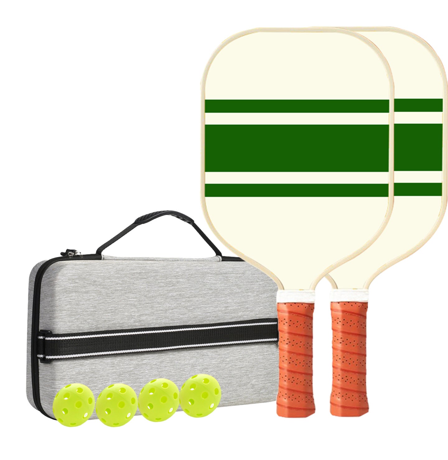 Set 3 White And Green T700 Carbon Fiber Pickleball Paddle Set - 2 Paddles, 4 Balls, and Portable Carry Bag for Adults and Students