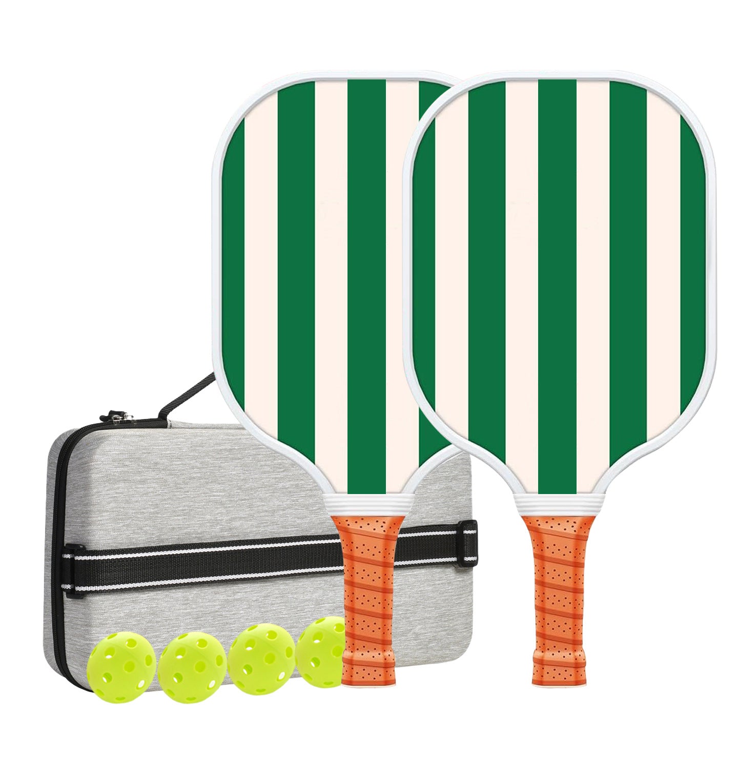 Set 4 White And Green T700 Carbon Fiber Pickleball Paddle Set - 2 Paddles, 4 Balls, and Portable Carry Bag for Adults and Students
