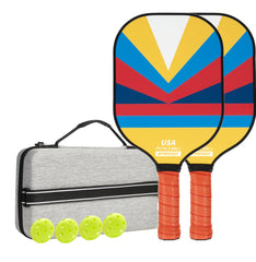 Style 2 Colorful Geometric Patterns Fiberglass Pickleball Paddle Set - 2 Paddles, 4 Balls, and Portable Carry Bag for Outdoor Play