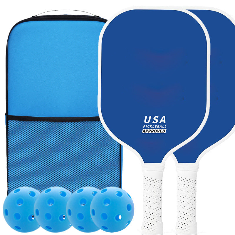 Blue Fiberglass Pickleball Paddle Set - 2 Minimalist Paddles, 4 Balls, and Carry Bag for Outdoor Play