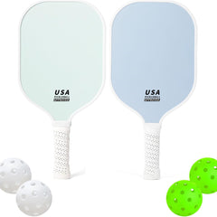 Dark Green Fiberglass Pickleball Paddle Set - 2 Minimalist Paddles, 4 Balls, and Carry Bag for Outdoor Play